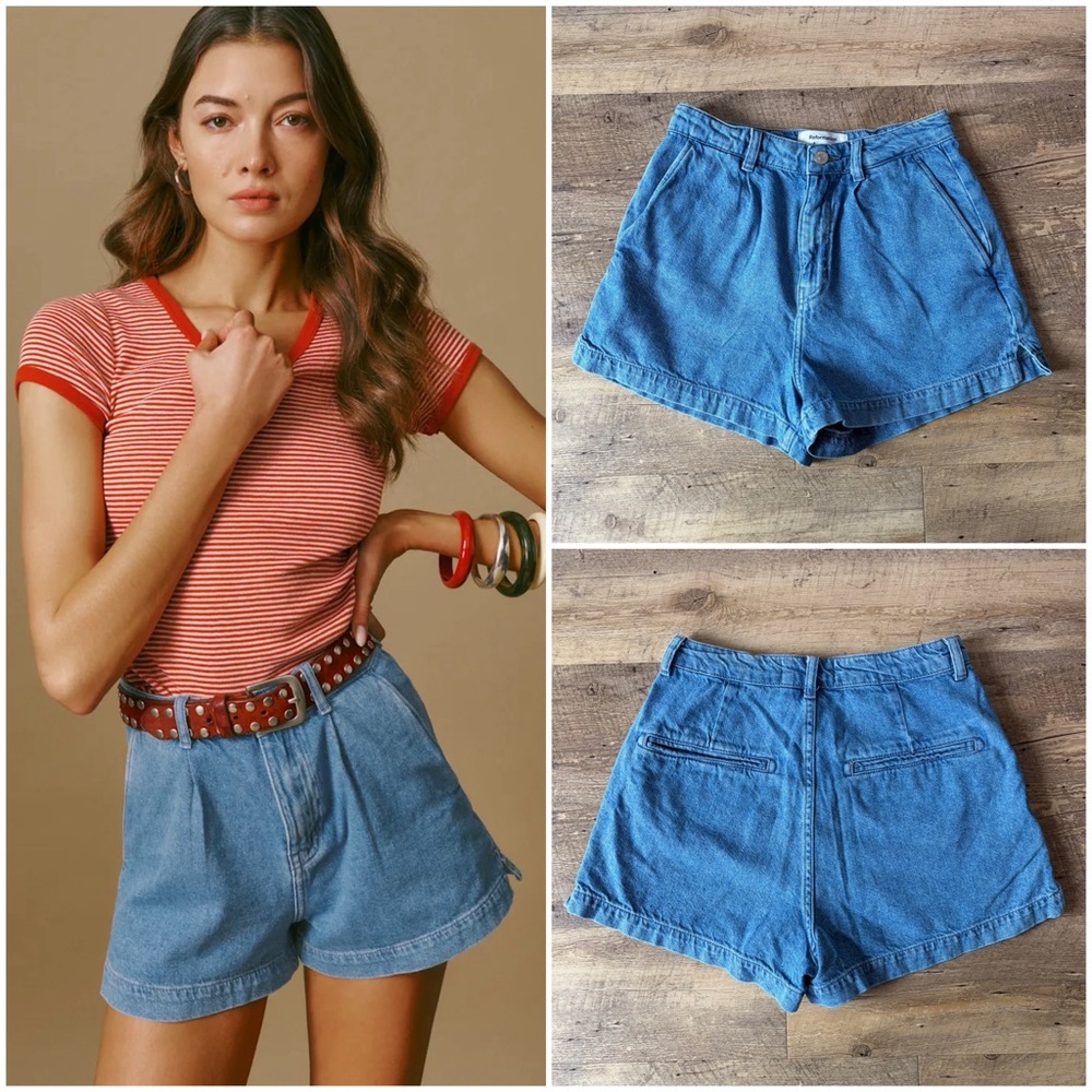 Reformation Eliana Pleated Denim Shorts